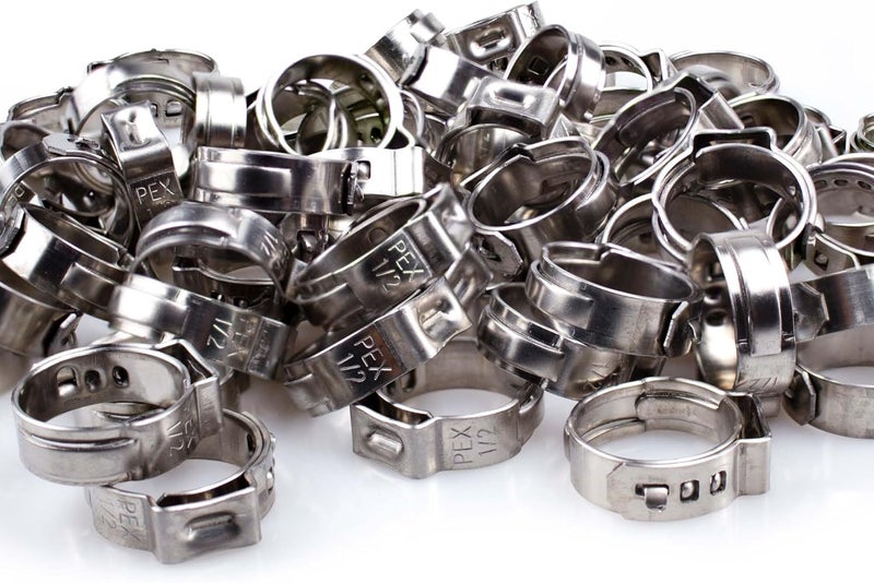 FlowField PEX Cinch Ear Hose Clamps, High Strength 304 Stainless Steel PEX Tubing Cinch Ring for PEX-b Tubing Pipe Fittings 1/2, 50Pcs - Image 1